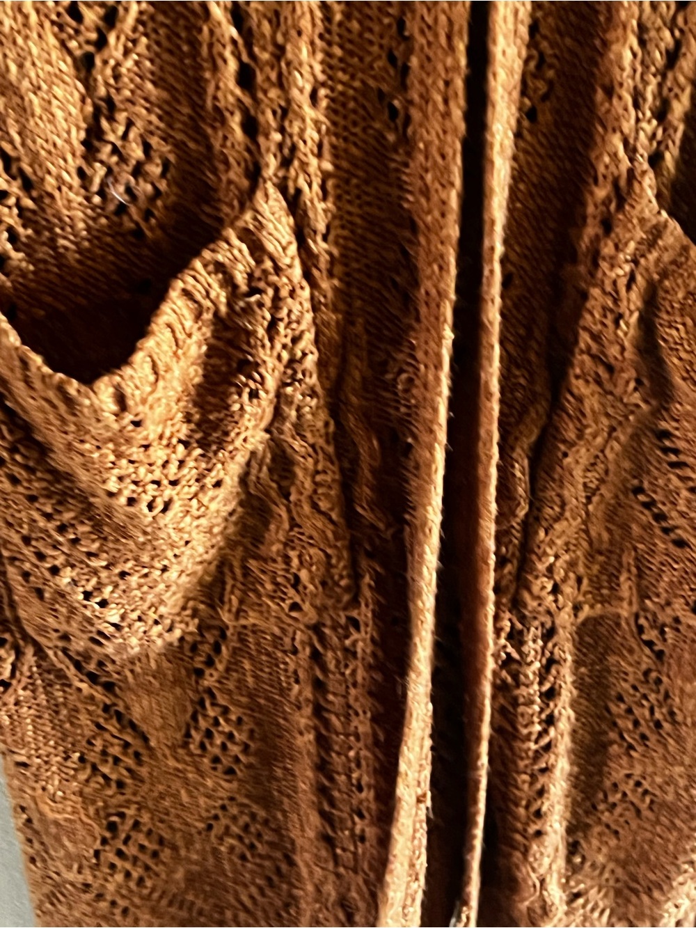 Open-Front Cable Knit Long Cardigan Sweater - Rust Carmel brown - Picture 3 of 4